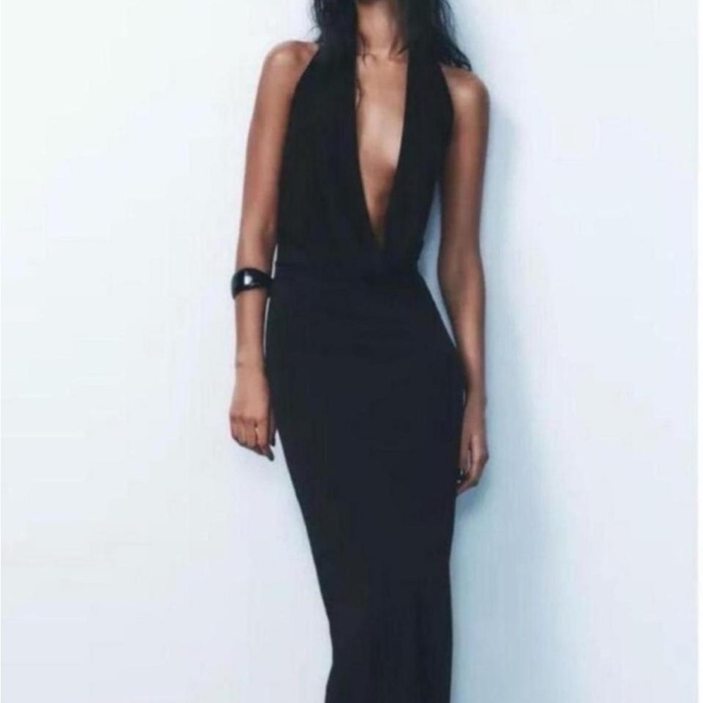 SOLD Zara Elegant Black Halter Dress